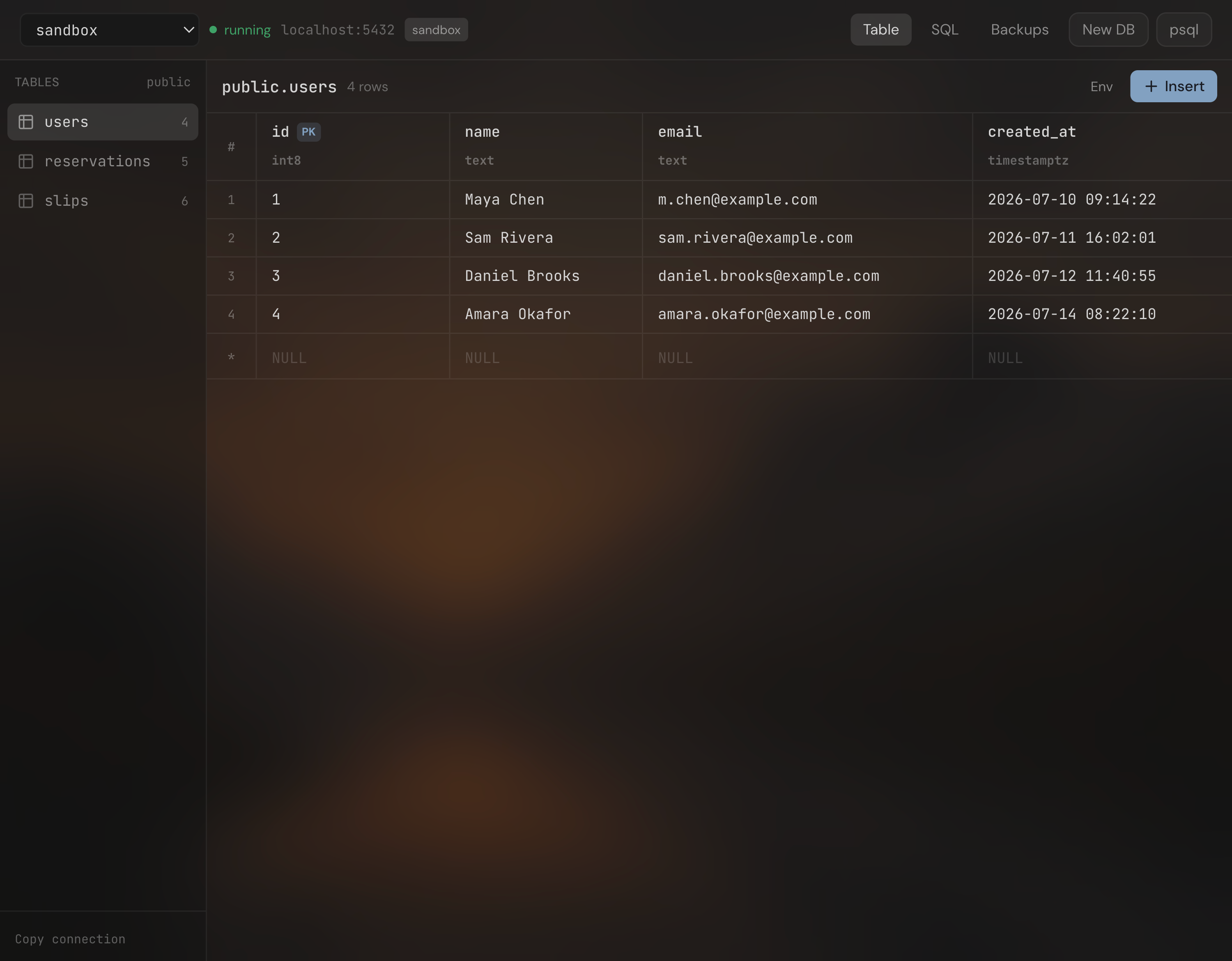 ForgeVPS PostgreSQL table browser, using demo data
